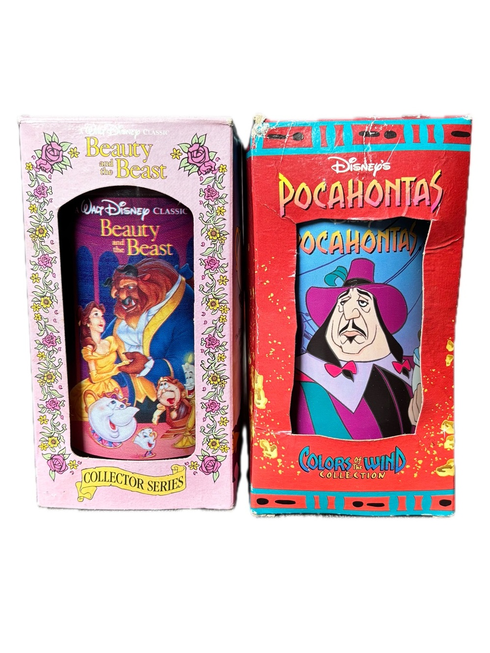 Disney Beauty and the Beast & Pocahontas Collector Cups - Pink, Red, Blue